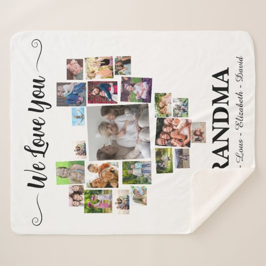 Personalized Love You Grandma Hearts 21 Photo Sherpa Deken (Voorkant (horizontaal))