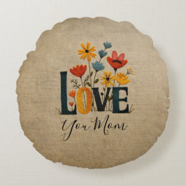 Personalized Love You Mom Floral  Rond Kussen