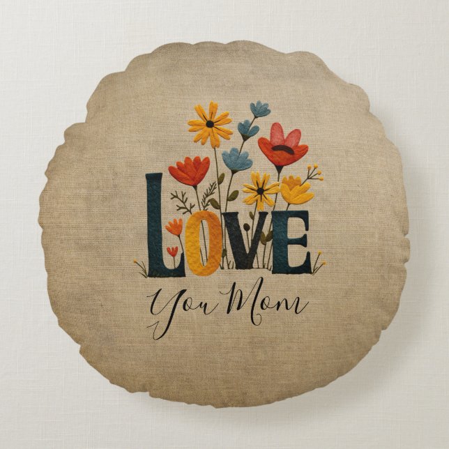 Personalized Love You Mom Floral  Rond Kussen (Voorkant)