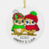 Personalized Lovebirds Owls Christmas Keramisch Ornament (Voorkant)