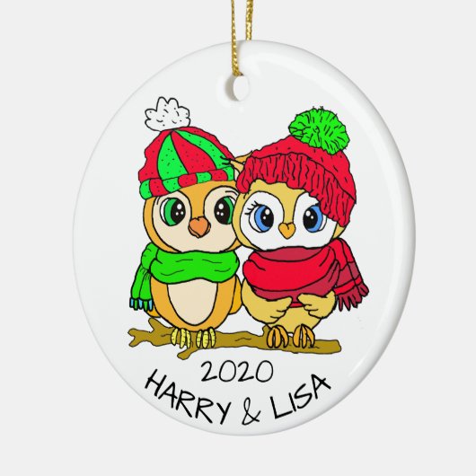 Personalized Lovebirds Owls Christmas Keramisch Ornament (Links)