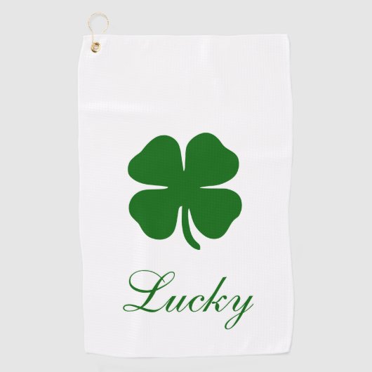 Personalized Lucky Green Clover Golfhanddoek (Voorkant)