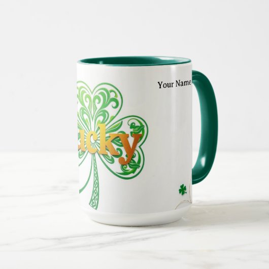 Personalized Lucky Shamrock Green Pattern Mok (Voorkant rechts)