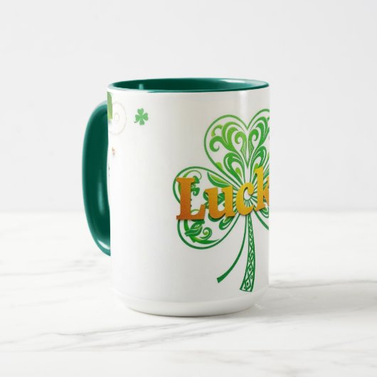 Personalized Lucky Shamrock Green Pattern Mok (Voorkant links)