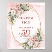 Personalized Luxe Rose Gold Floral 50th Birthday  Poster (Voorkant)