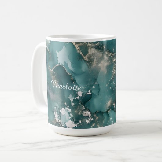 Personalized Luxury Marble Pattern Custom Name Koffiemok (Voorkant links)