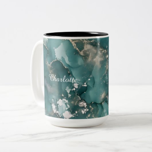 Personalized Luxury Marble Pattern Custom Name  Tweekleurige Koffiemok (Voorkant links)