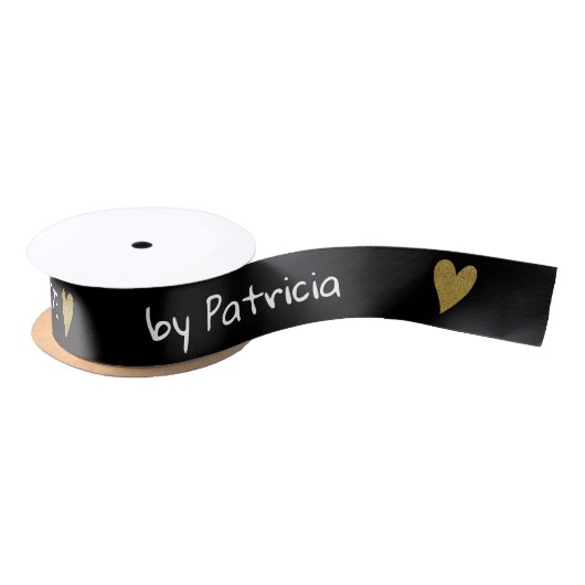 Personalized Made With Love Black And Gold Heart  Satijnen Lint (Spoel)