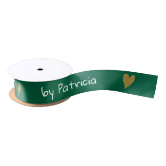 Personalized Made With Love Green And Gold Heart   Satijnen Lint