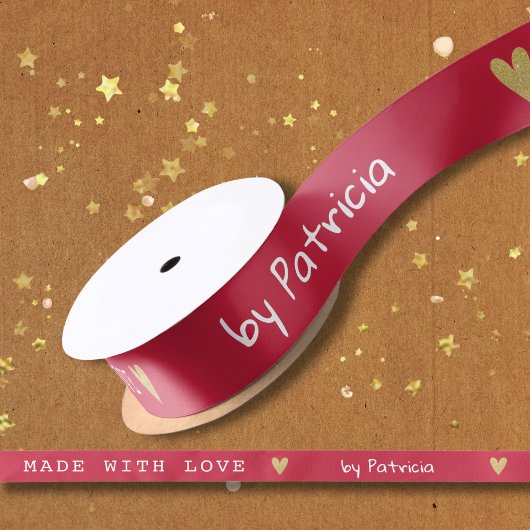 Personalized Made With Love Red And Gold Heart Satijnen Lint