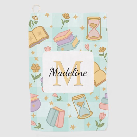 Personalized Magic Books Girl School Mint Green Golfhanddoek (Voorkant)