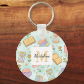 Personalized Magic Books Girl School Mint Green Sleutelhanger (Achterkant)
