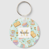 Personalized Magic Books Girl School Mint Green Sleutelhanger (Achterkant)