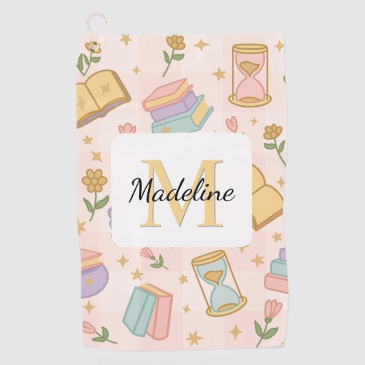 Personalized Magic Books Girl School Pink Golfhanddoek (Voorkant)