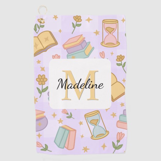 Personalized Magic Books Girl School Purple Golfhanddoek (Voorkant)