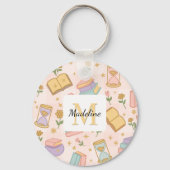 Personalized Magic Books Girl Wizard School Pink Sleutelhanger (Achterkant)