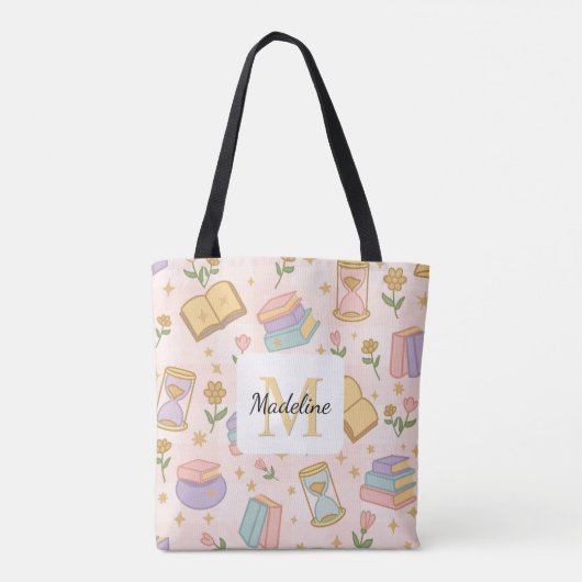 Personalized Magic Books Girly Pink School Witch Tote Bag (Achterkant)