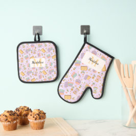 Personalized Magic Times Monogram Name Lilac Ovenwant & Pannenlap Set