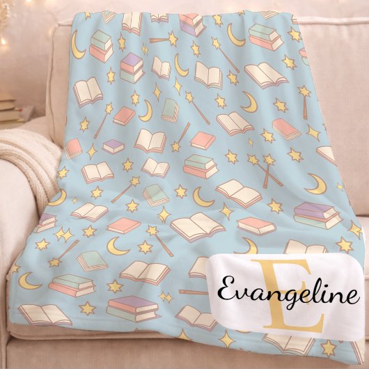 Personalized Magical Book Aesthetic Pattern Blue Fleece Deken