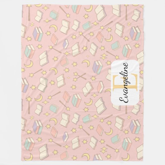 Personalized Magical Book Aesthetic Pattern Pink Fleece Deken (Voorkant)