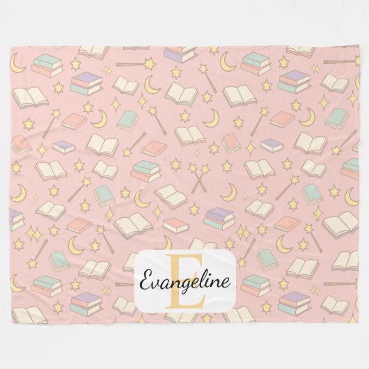 Personalized Magical Book Aesthetic Pattern Pink Fleece Deken (Voorkant (Horizontaal))
