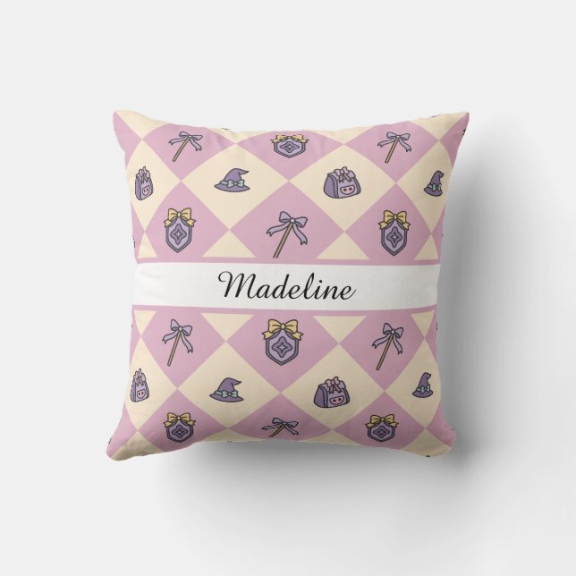 Personalized Magical Girl Name Pink Checkered Kussen (Achterkant)