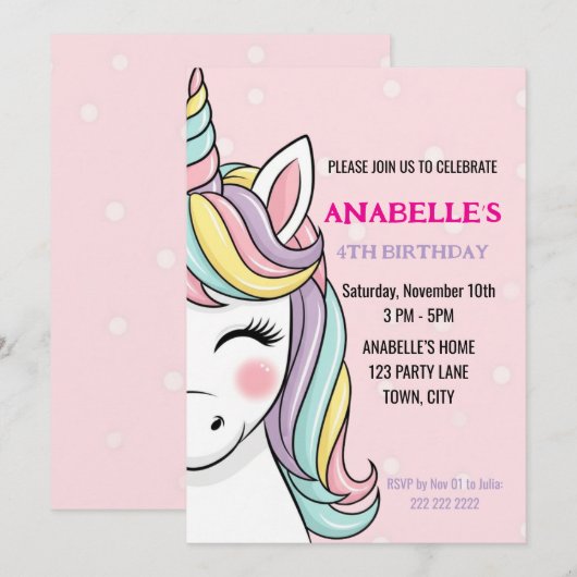 Personalized Magical Unicorn Birthday  Kaart (Voorkant / Achterkant)
