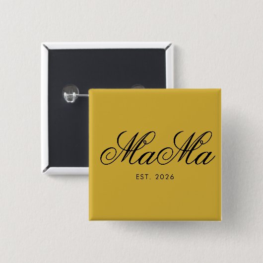 Personalized Mama Est Elegant Metallic Gold Vierkante Button 5,1 Cm (Voorkant /achterkant)