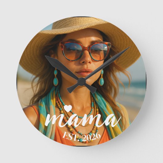 Personalized Mama Est Year Custom Gift For Mommy Ronde Klok (Voorkant)