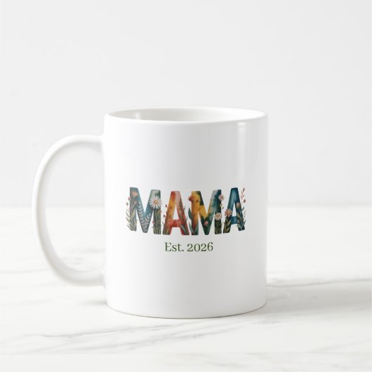 Personalized Mama Est Year Floral Mother Gift Koffiemok (Links)