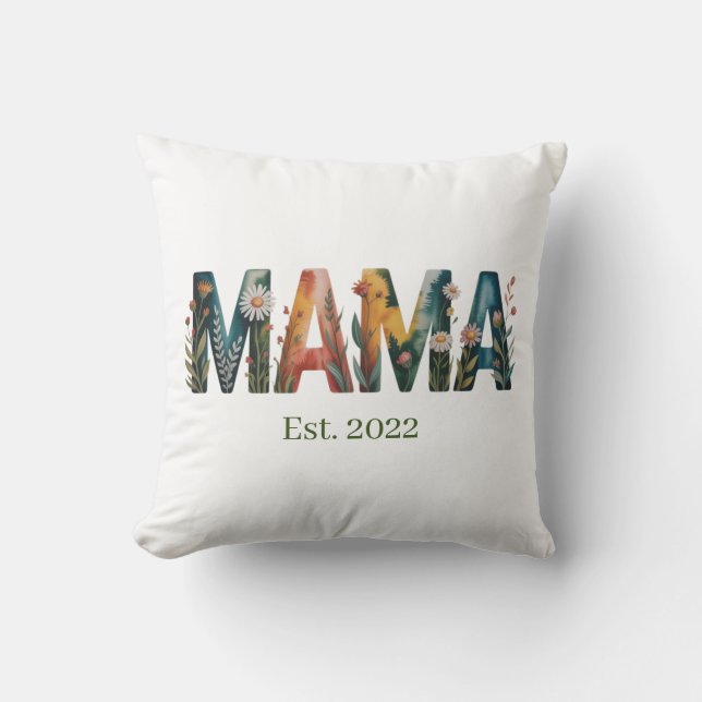 Personalized Mama Est Year Floral Mother Gift Kussen (Voorkant)