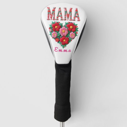 Personalized Mama Heart Floral Custom Gift Golfheadcover (Voorkant)