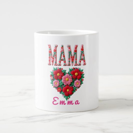 Personalized Mama Heart Floral Custom Gift Grote Koffiekop (Voorkant)
