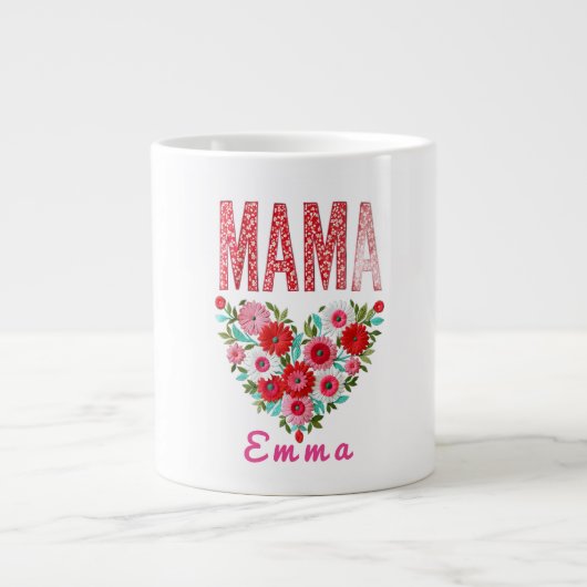 Personalized Mama Heart Floral Custom Gift Grote Koffiekop (Voorkant)