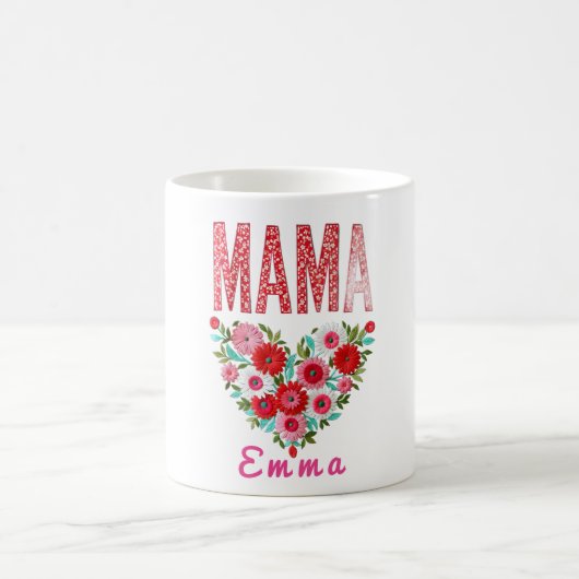 Personalized Mama Heart Floral Custom Gift Koffiemok (Center)