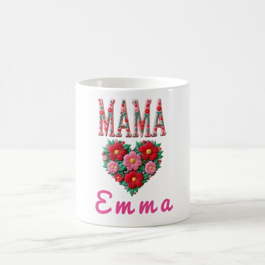 Personalized Mama Heart Floral Custom Gift Koffiemok (Center)
