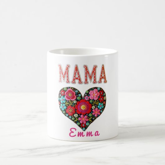 Personalized Mama Heart Floral Custom Gift Koffiemok (Center)