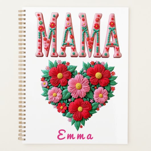 Personalized Mama Heart Floral Custom Gift Planner (Voorkant)