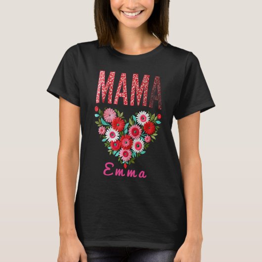Personalized Mama Heart Floral Custom Gift T-shirt (Voorkant)