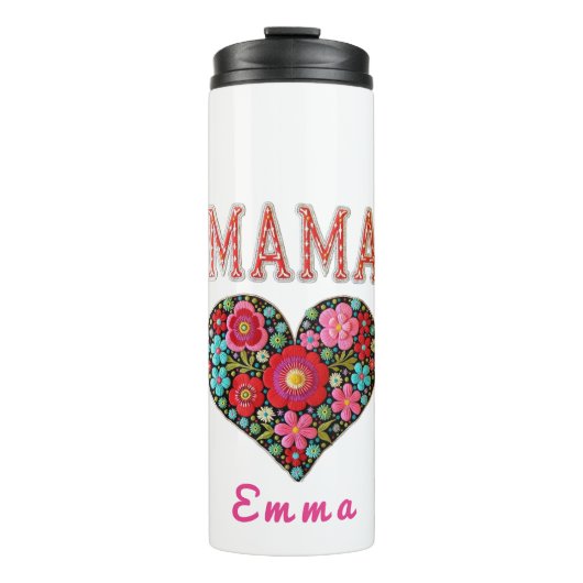 Personalized Mama Heart Floral Custom Gift Thermosbeker (Voorkant)