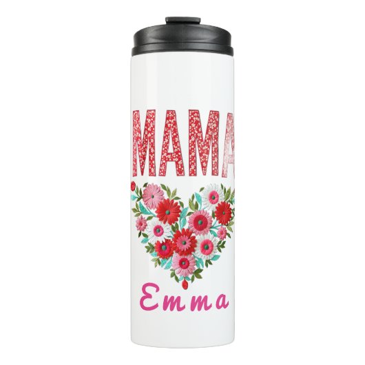 Personalized Mama Heart Floral Custom Gift Thermosbeker (Voorkant)
