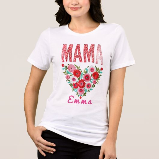 Personalized Mama Heart Floral Custom Gift Tri-Blend Shirt (Voorkant)