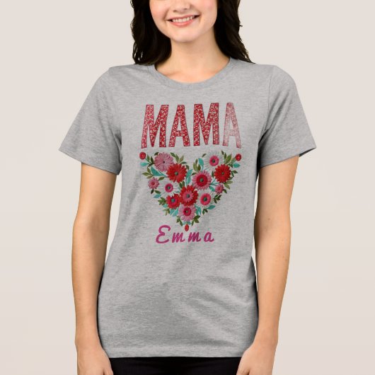 Personalized Mama Heart Floral Custom Gift Tri-Blend Shirt (Voorkant)