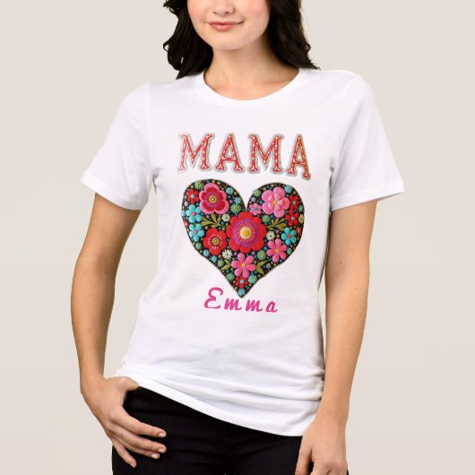Personalized Mama Heart Floral Custom Gift Tri-Blend Shirt (Voorkant)