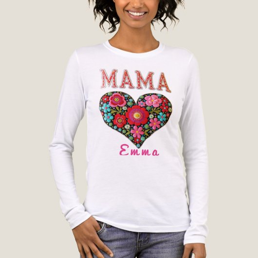 Personalized Mama Heart Floral Custom Gift Tri-Blend Shirt (Voorkant volledig)