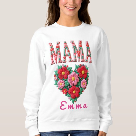 Personalized Mama Heart Floral Custom Gift Trui (Voorkant)