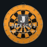 Personalized Man Cave Custom Bar Name Dartbord<br><div class="desc">Faux wooden background with monogram and family name in center of the board. Other colors available in the shop. This fun template lets you create your own personalized man cave "your name" whiskey or bbq backyard bar dart board sign. Unique fun gift</div>