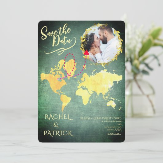 Personalized Map of Our Love Journey Save the Date Kaart (Staand voorkant)