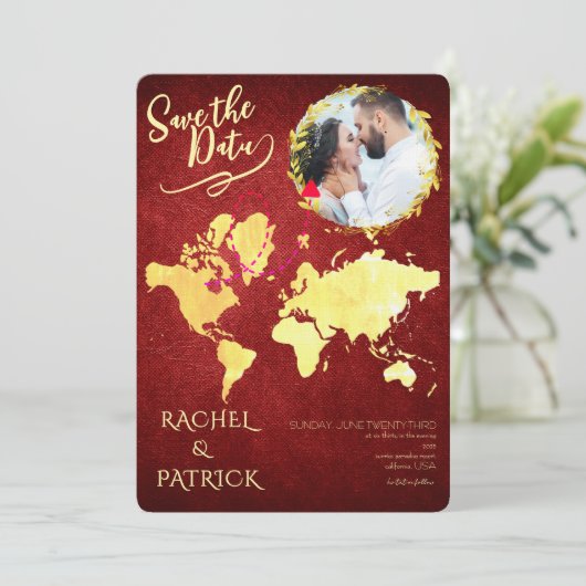 Personalized Map of Our Love Journey Save the Date Kaart (Staand voorkant)