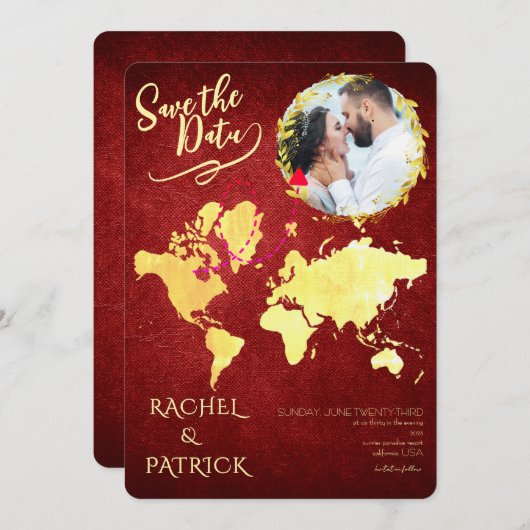 Personalized Map of Our Love Journey Save the Date Kaart (Voorkant / Achterkant)